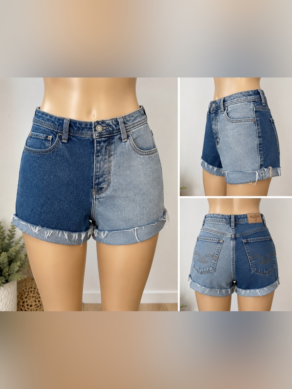 Hollister Ultra High Rise Mom Shorts W28 Two Tone Denim Stretch Jean